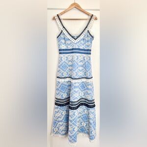 Gianni Bini Blue and White Geometric Midi Dress
